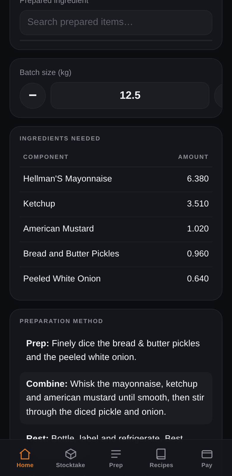 Recipe card with method